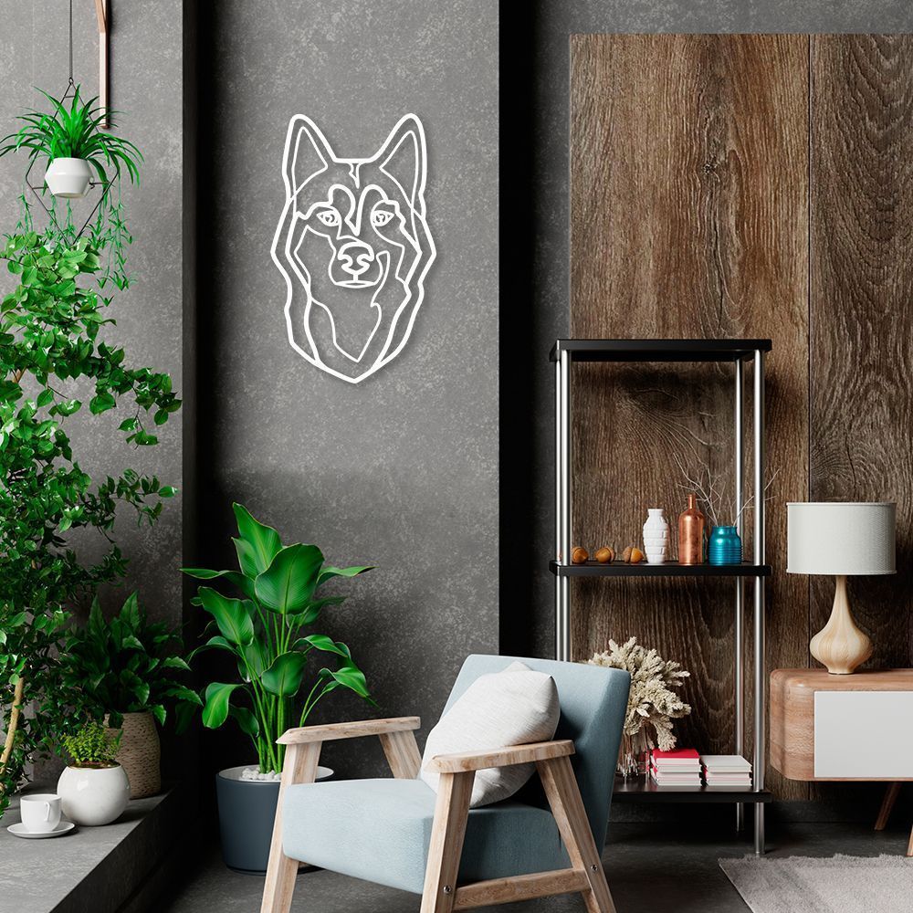 Quadro Escultura Cachorro Husky Siberiano 100x61 Branco