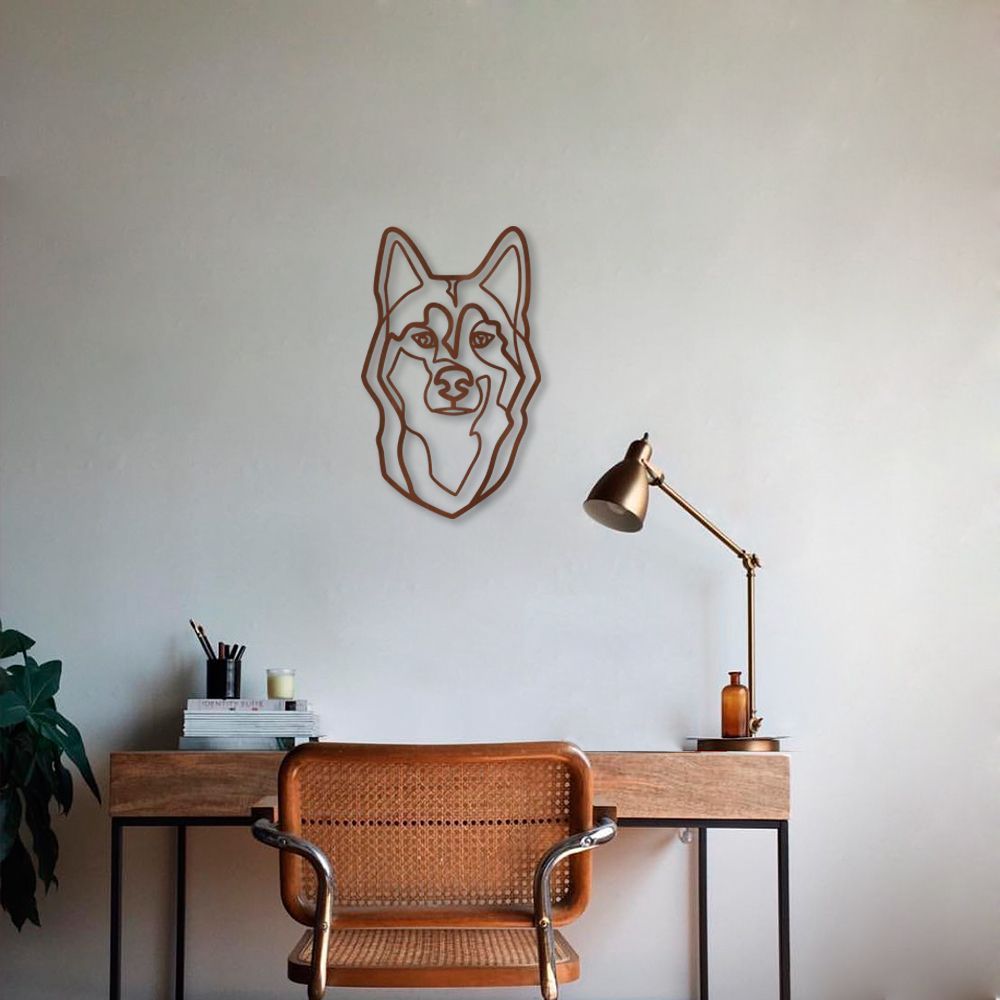 Quadro Escultura Cachorro Husky Siberiano 150x92 Marrom