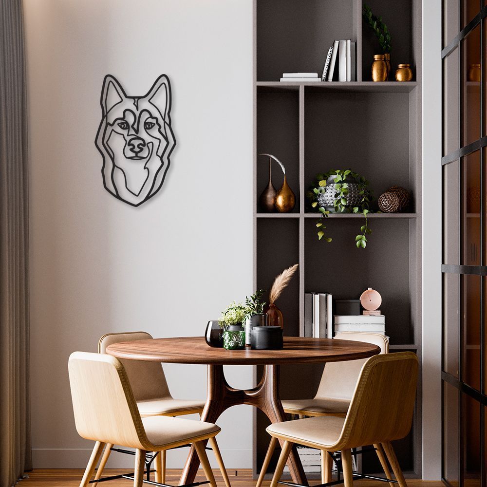 Quadro Escultura Cachorro Husky Siberiano 150x92 Preto