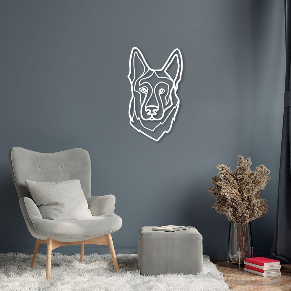 Quadro Escultura Cachorro Pastor Alemão 120x69 Branco