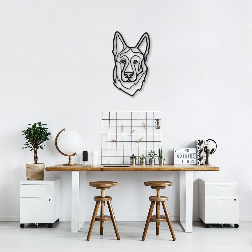 Quadro Escultura Cachorro Pastor Alemão 120x69 Preto
