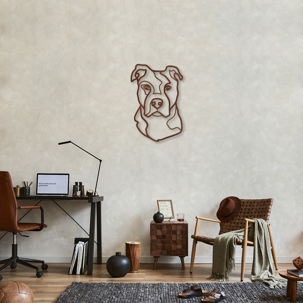 Quadro Escultura Cachorro PitBull One Line 100x69 Marrom