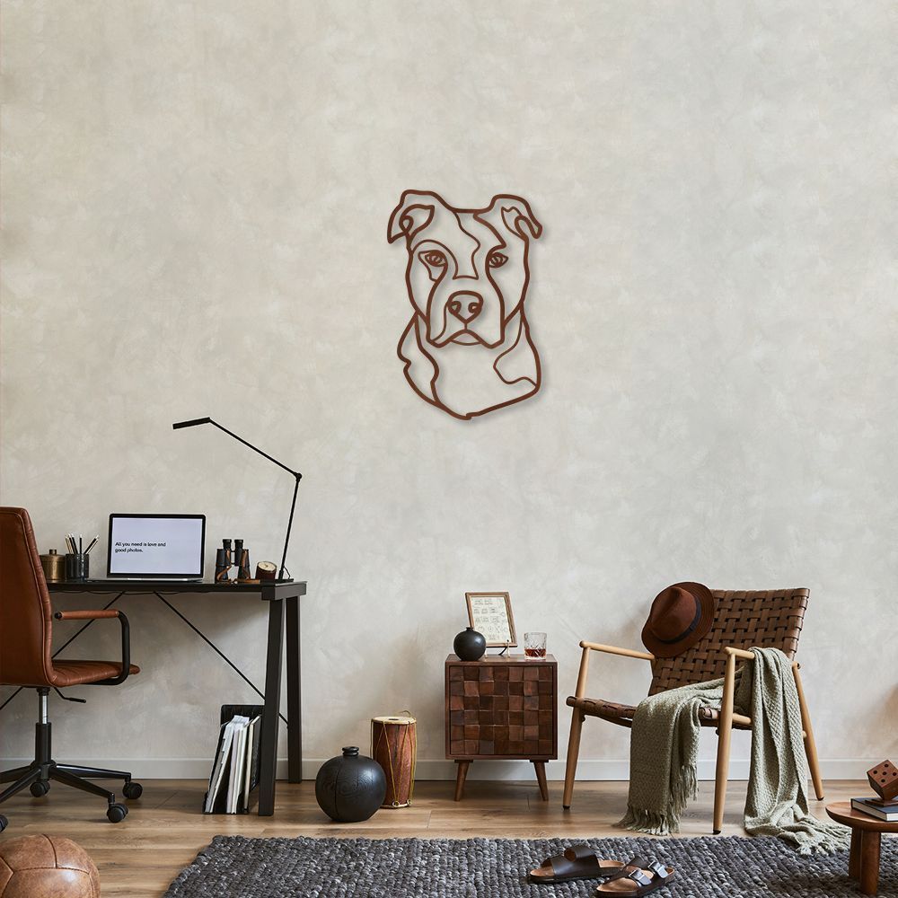 Quadro Escultura Cachorro PitBull One Line 120x83 Marrom
