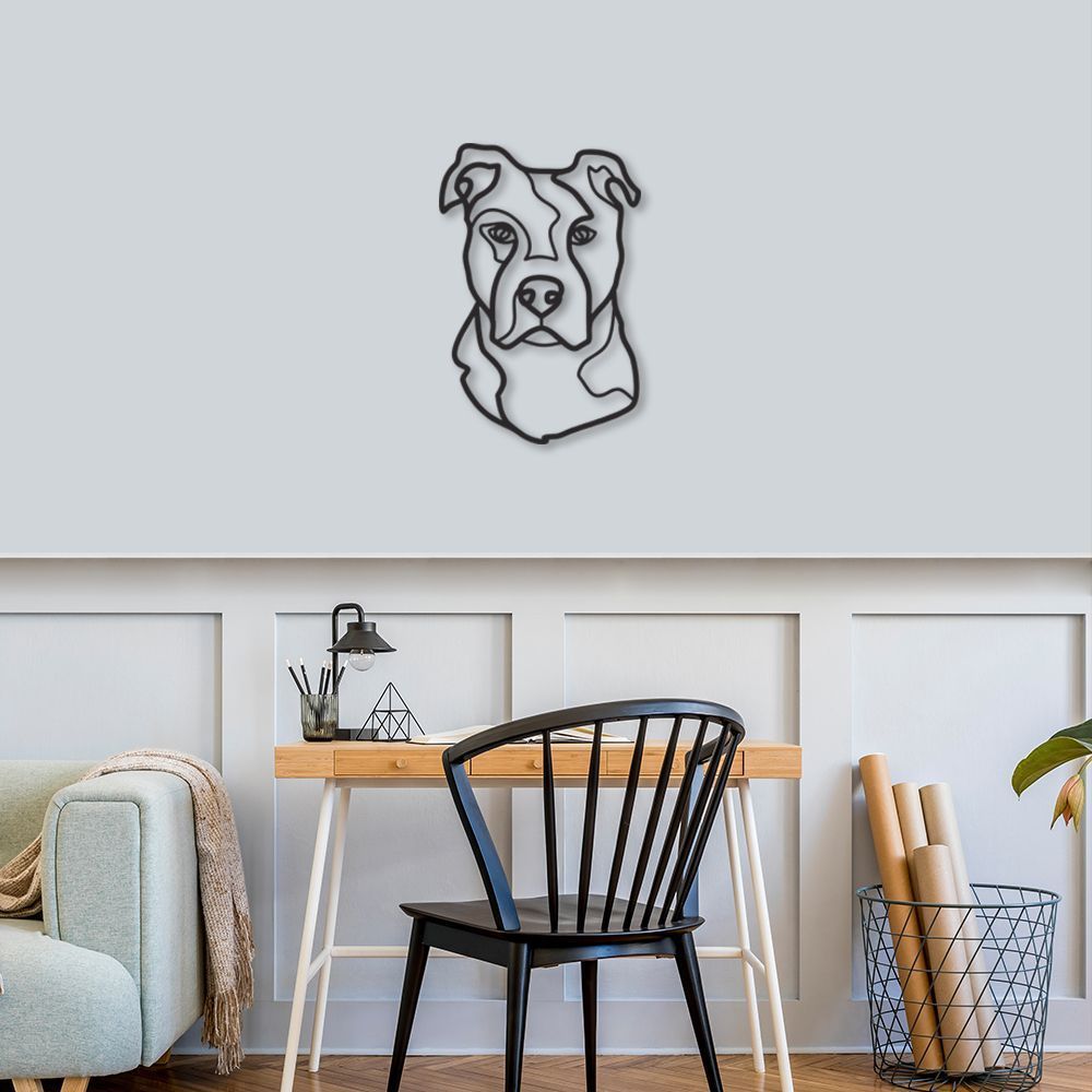 Quadro Escultura Cachorro PitBull One Line 150x103 Preto