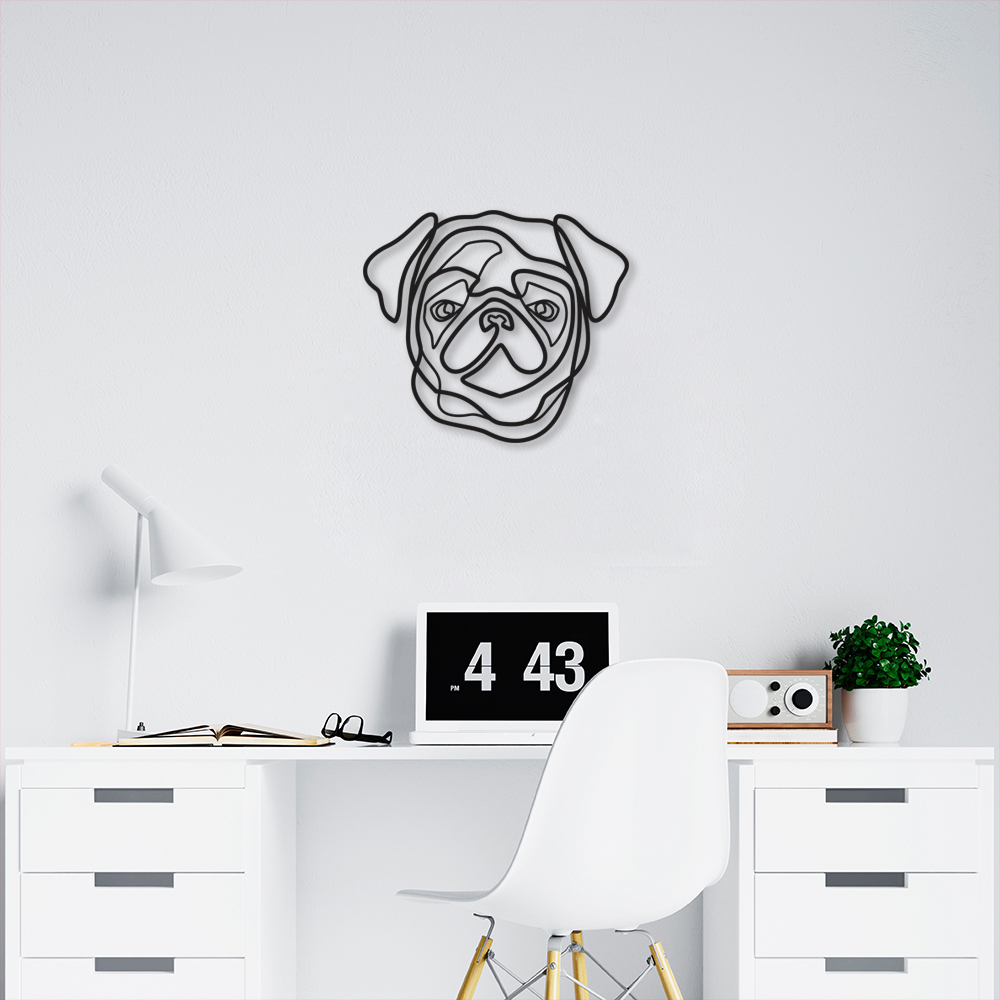Quadro Escultura Cachorro Pug One Line 150x131 Preto