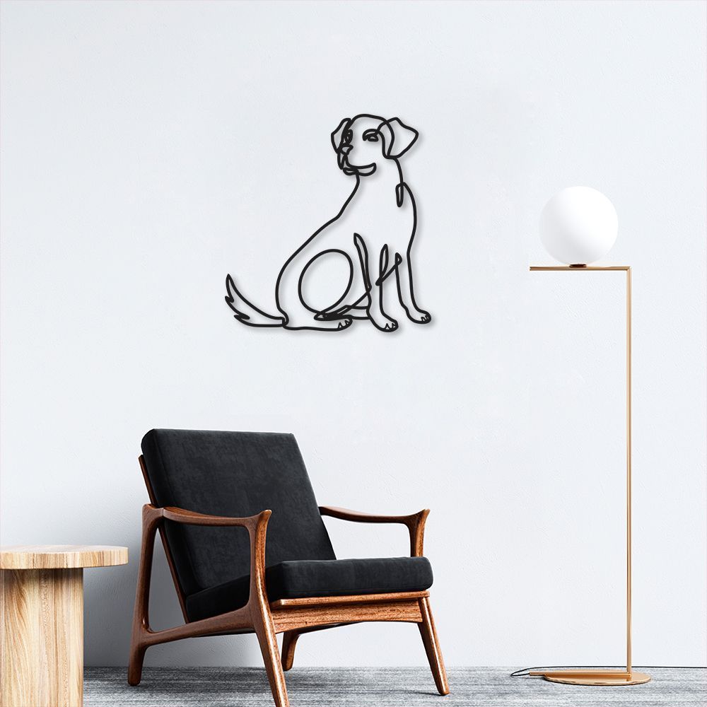 Quadro Escultura Cachorro Vira Lata One Line 120x113 Preto
