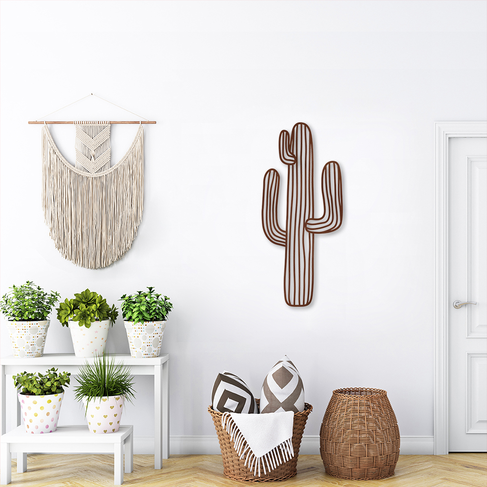 Quadro Escultura Cacto Boho 150x66 Marrom