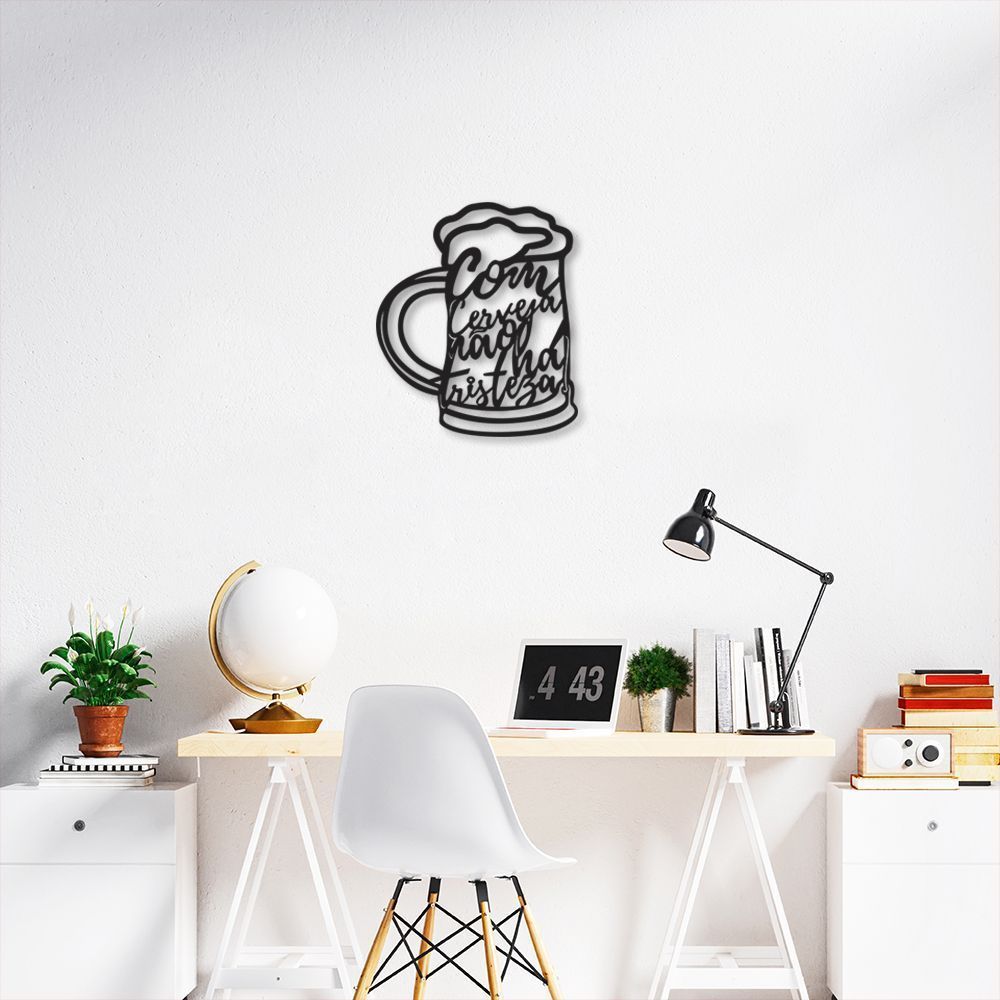 Quadro Escultura Caneca de Cerveja Frase 100x85 Preto
