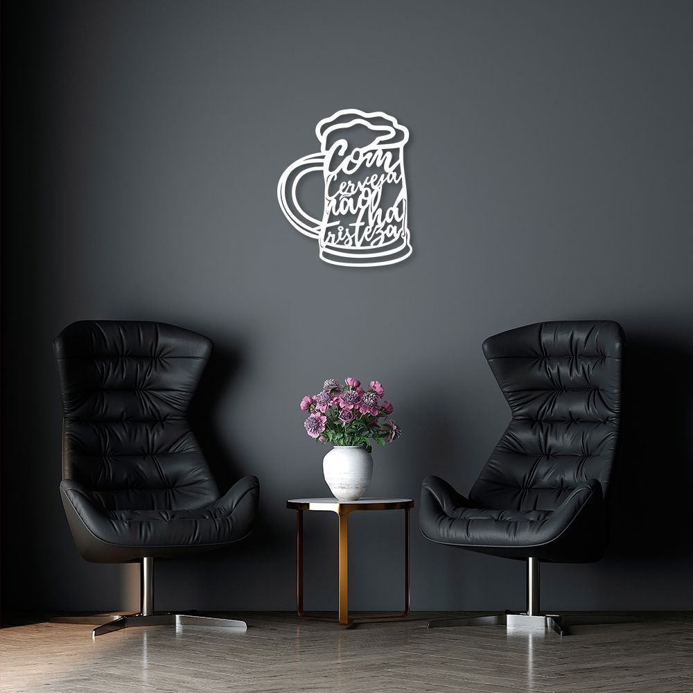 Quadro Escultura Caneca de Cerveja Frase 120x102 Branco