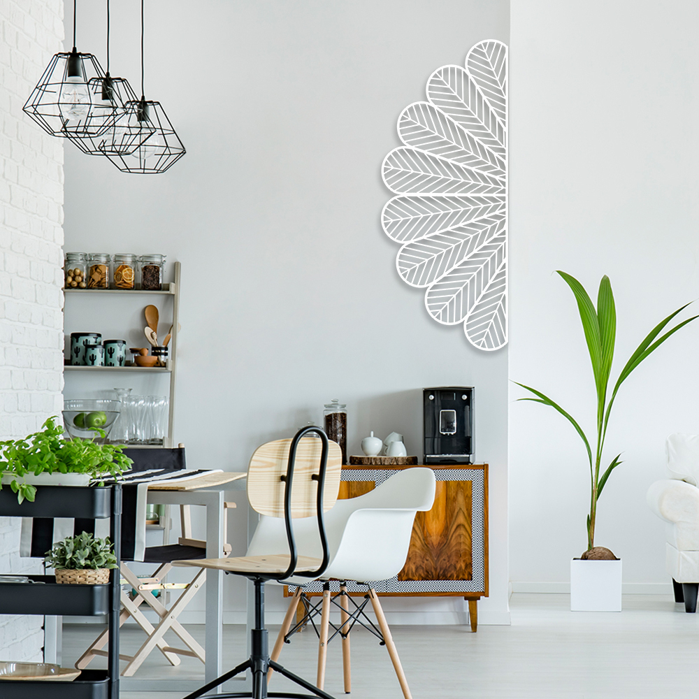 Quadro Escultura Canto Petalas Boho 100x40 Branco