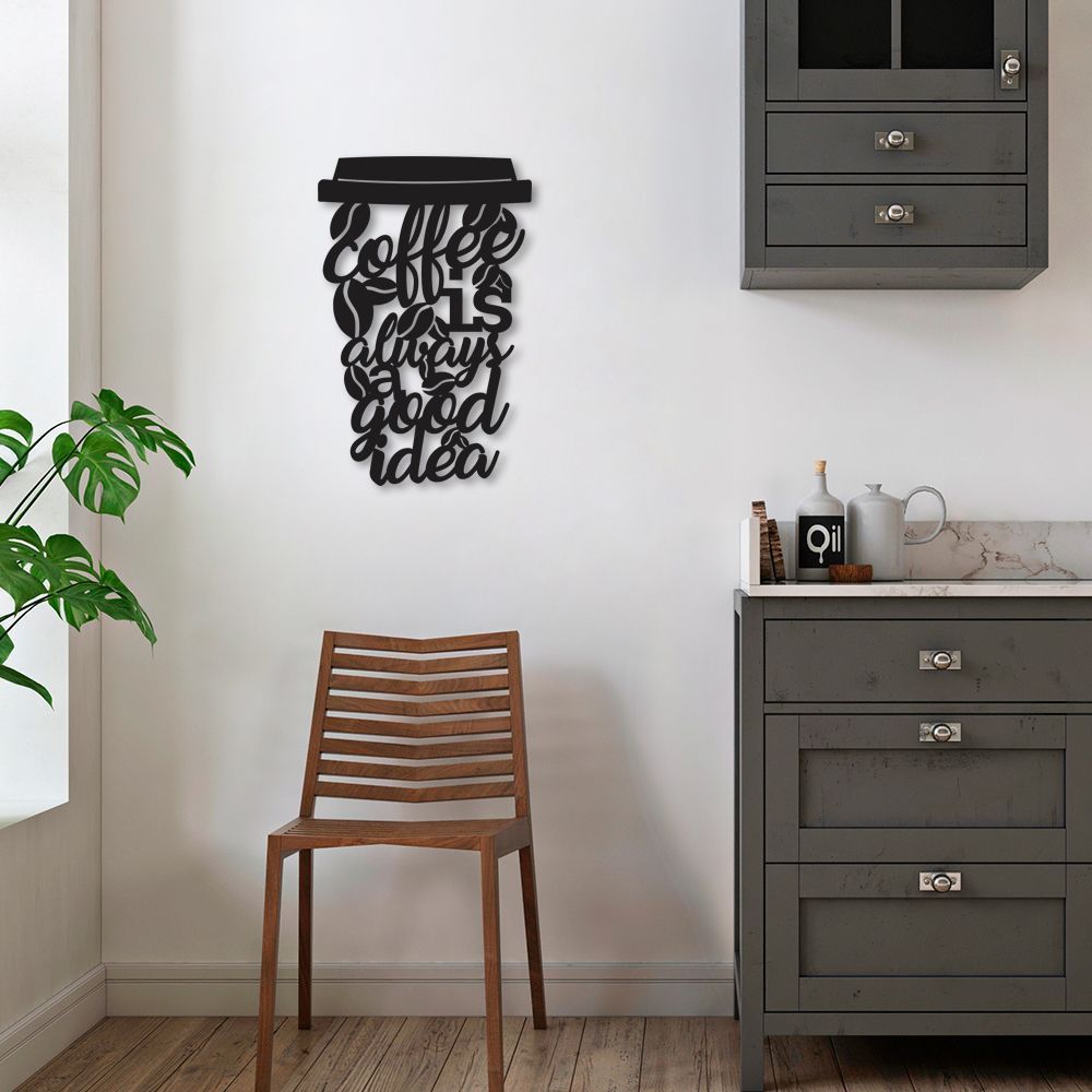 Quadro Escultura Copo de Café Frase 100x65 Preto