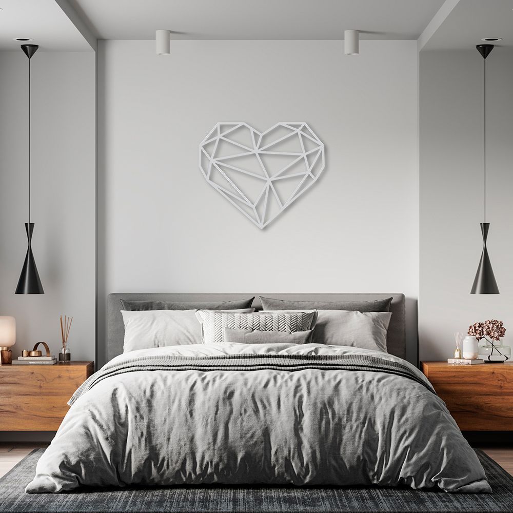 Quadro Escultura Coração Poligonal 100x86 Cinza