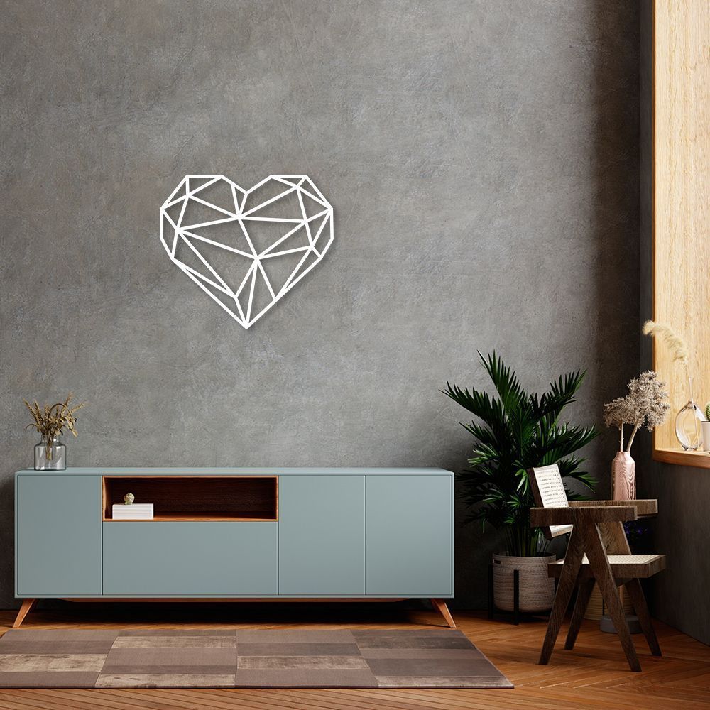 Quadro Escultura Coração Poligonal 80x68 Branco