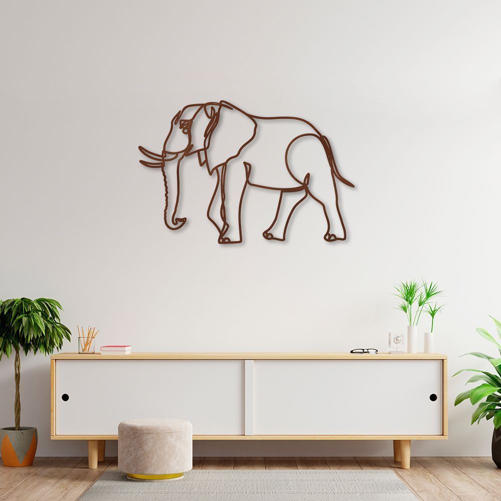 Quadro Escultura Corpo Elefante One Line 80x52 Marrom