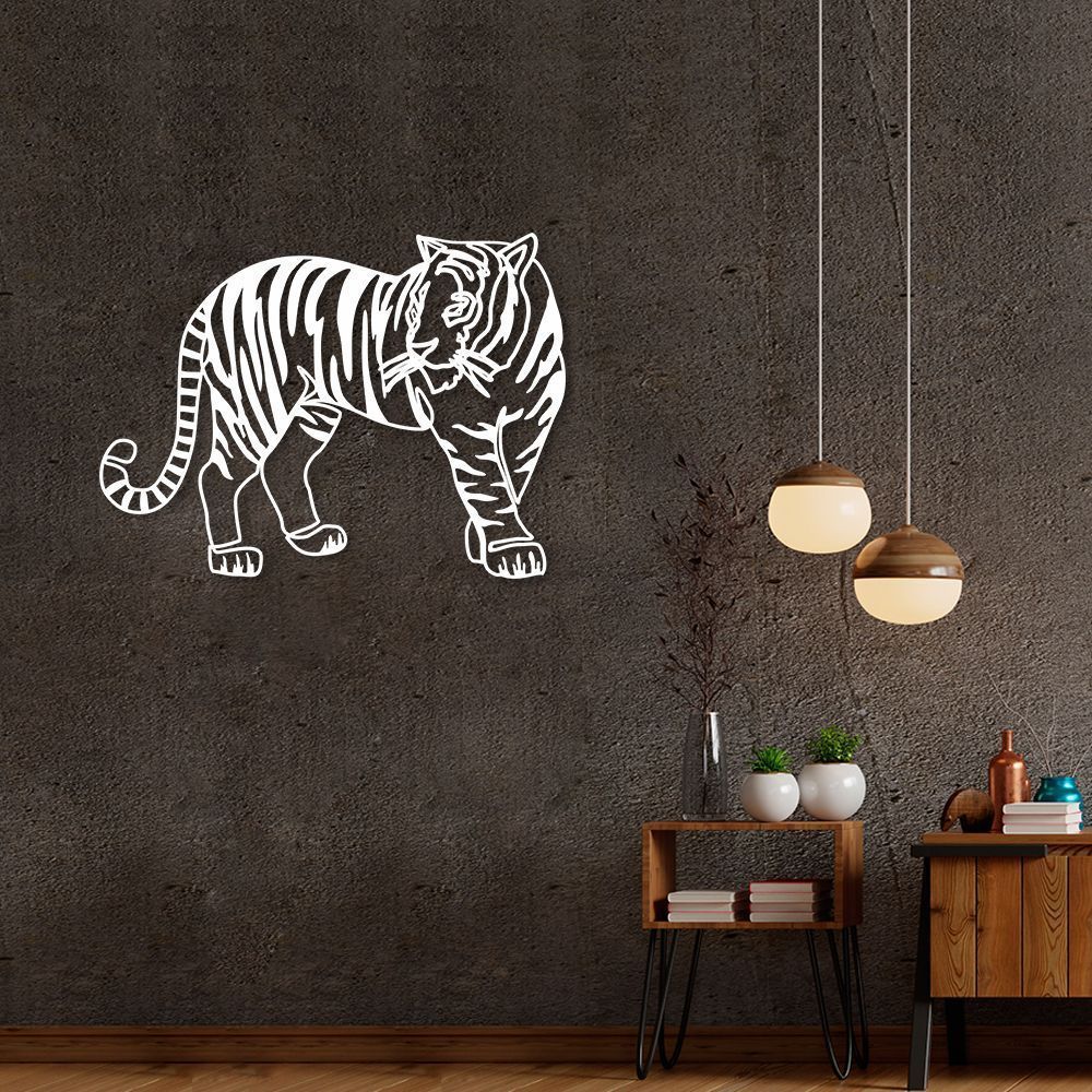 Quadro Escultura Corpo Tigre One Line 100x74 Branco