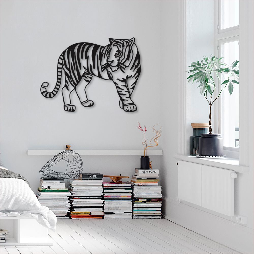 Quadro Escultura Corpo Tigre One Line 100x74 Preto