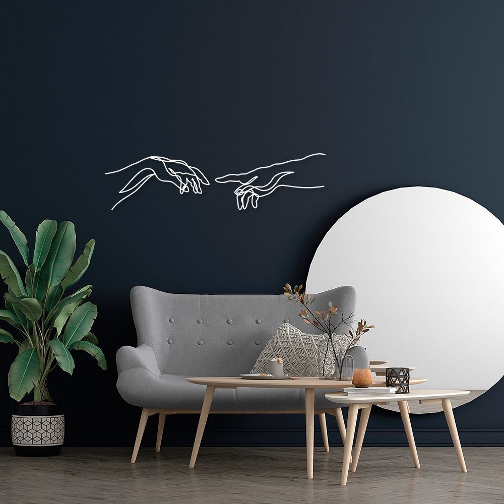 Quadro Escultura Criação de Adão Michelangelo 150x38 Branco