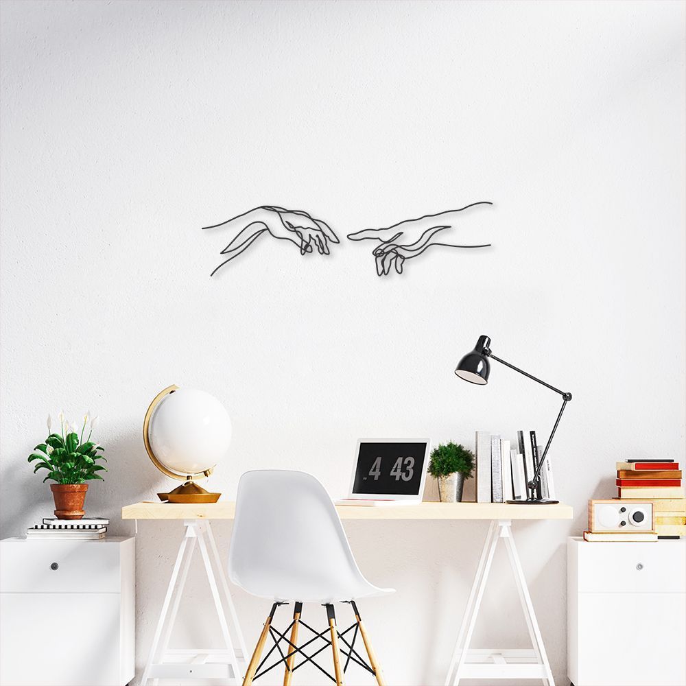 Quadro Escultura Criação de Adão Michelangelo 60x15 Preto