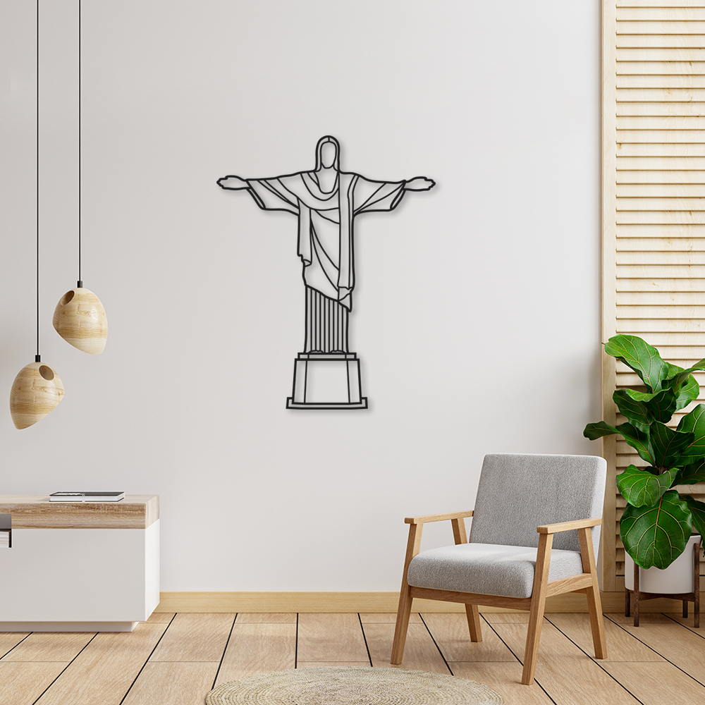 Quadro Escultura Cristo Redentor RJ 100x79 Preto