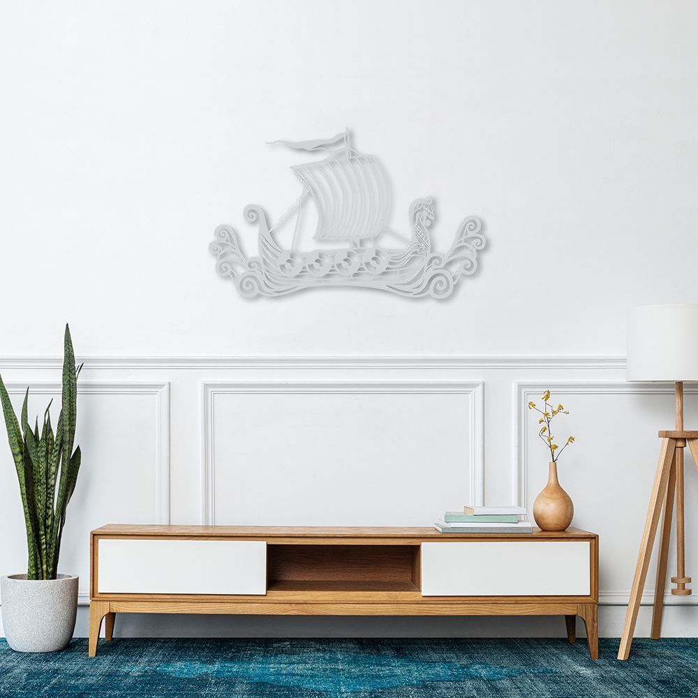 Quadro Escultura Drakkar Viking 80x49 Cinza