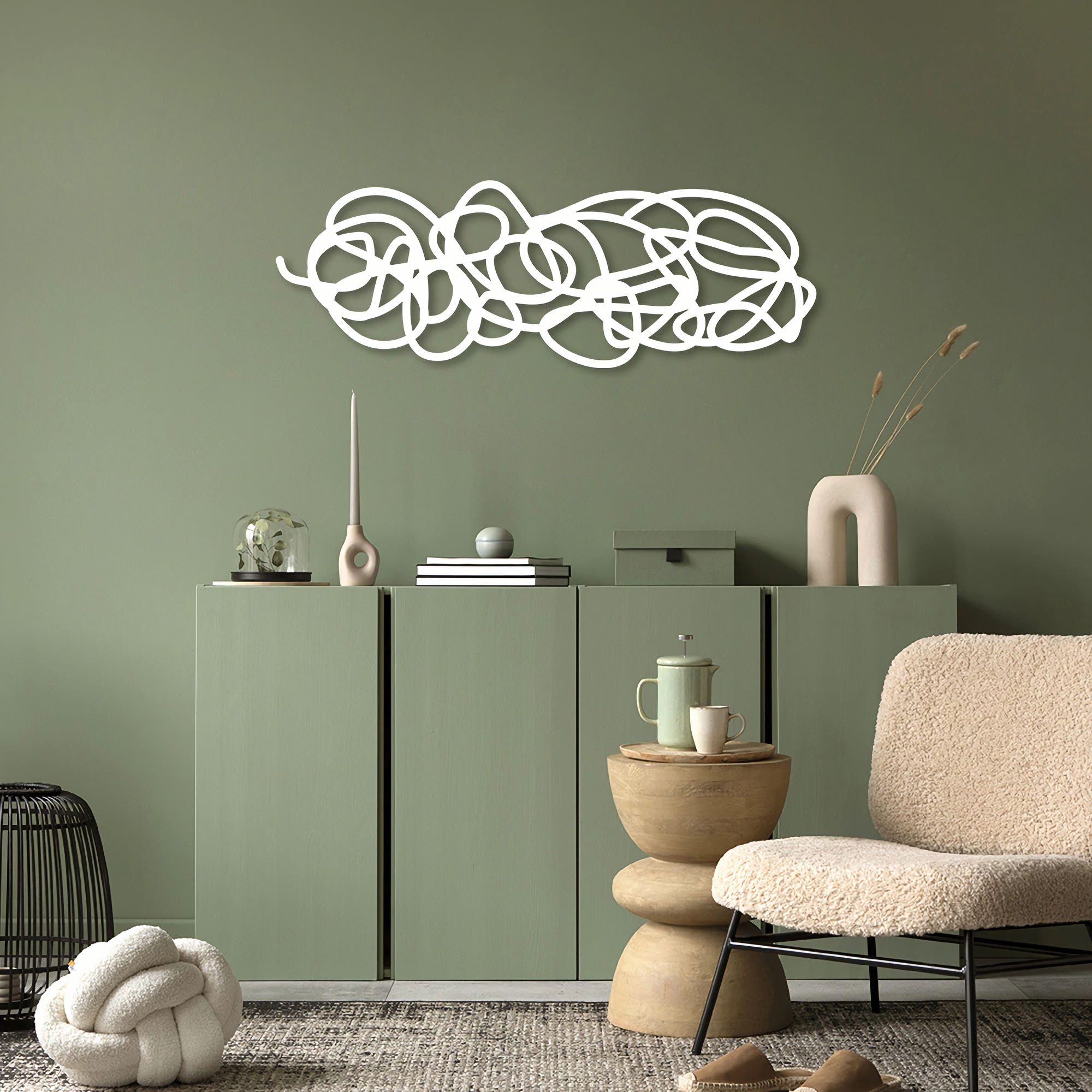 Quadro Escultura Emaranhado Horizontal 150x52 Branco