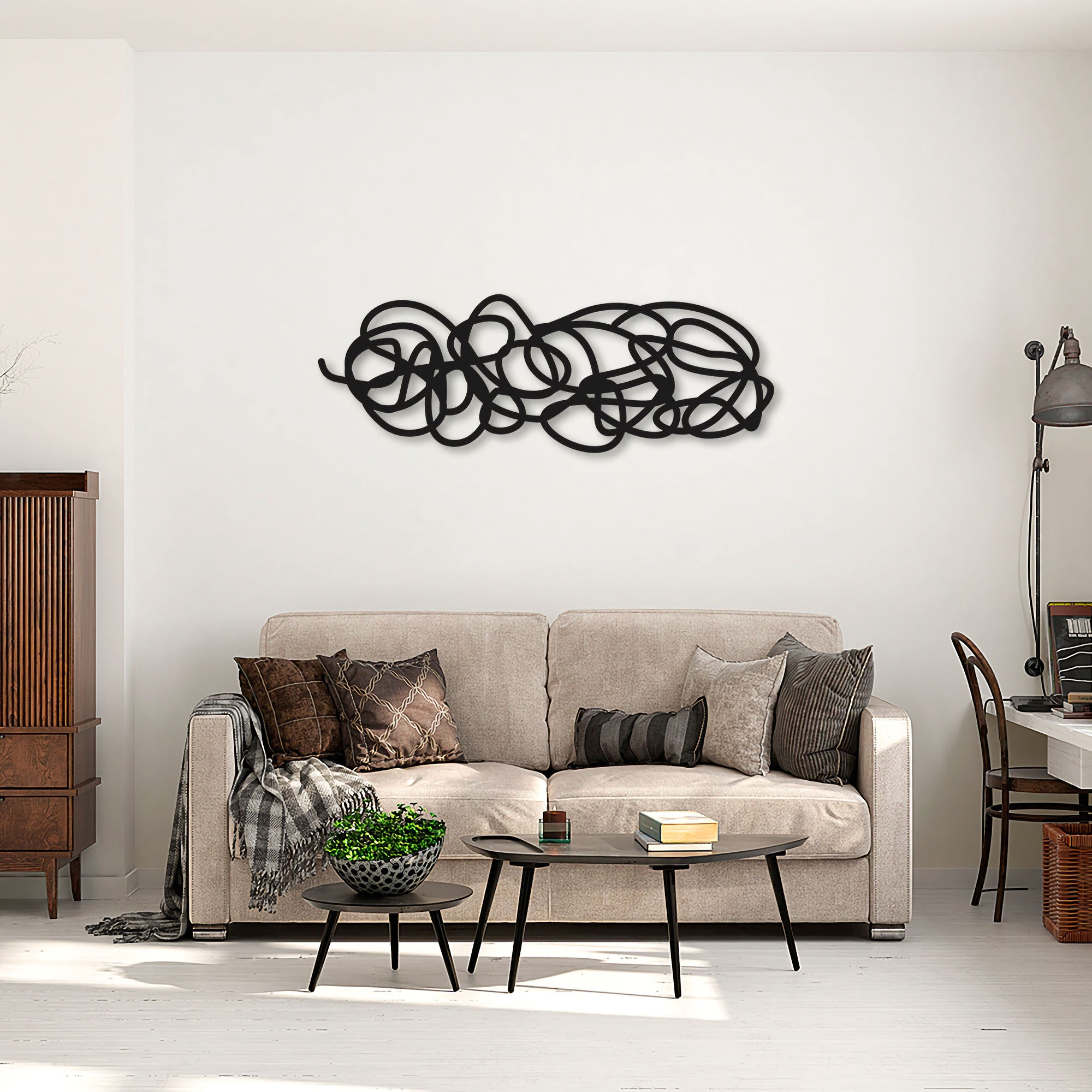 Quadro Escultura Emaranhado Horizontal 200x70 Preto