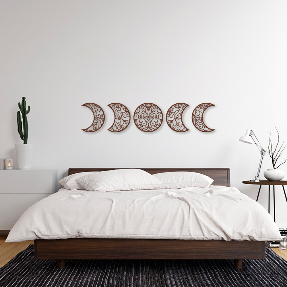 Quadro Escultura Fases da Lua Boho Arabesco 60x271 Marrom