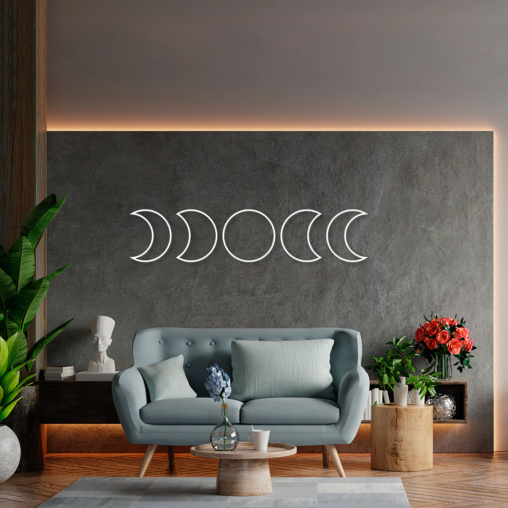 Quadro Escultura Fases da Lua Clean 30x135 Branco