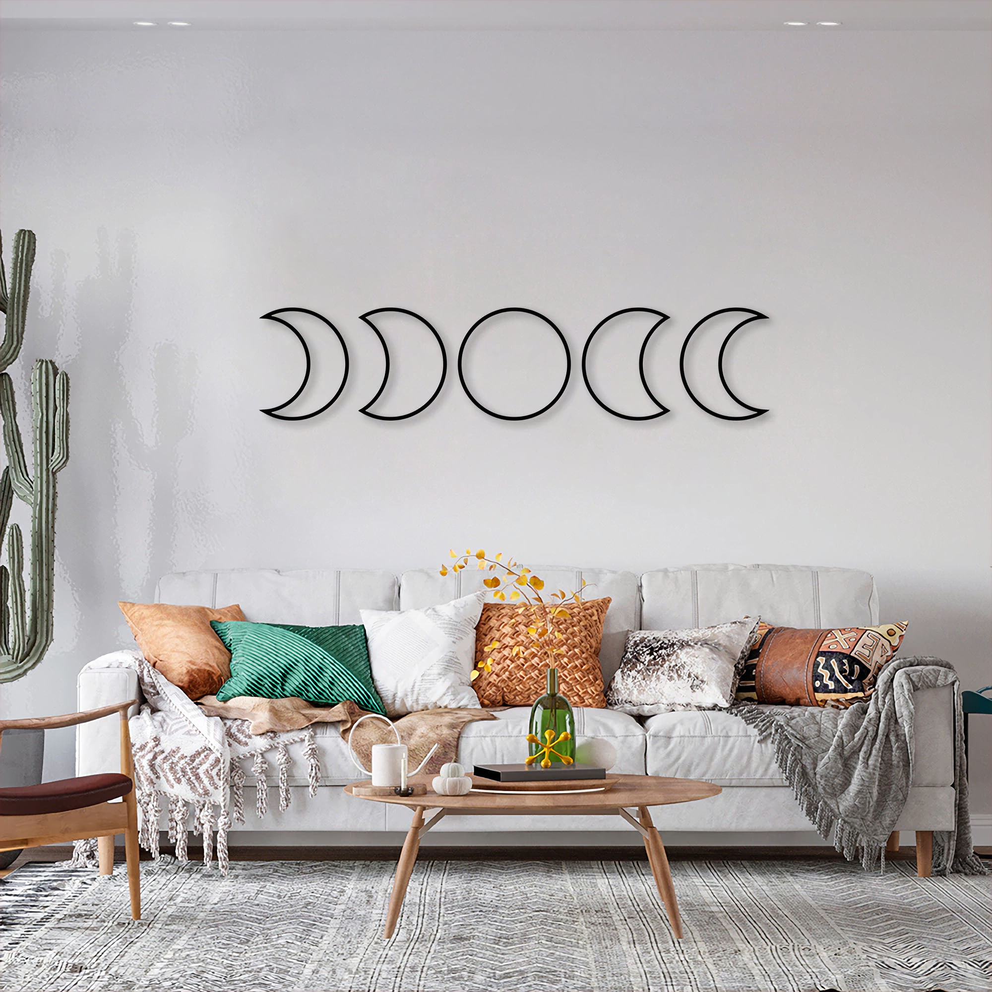 Quadro Escultura Fases da Lua Clean 60x271 Preto
