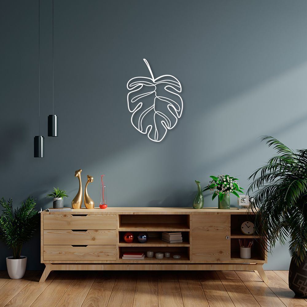 Quadro Escultura Folha Costela de Adão Wide 120x81 Branco