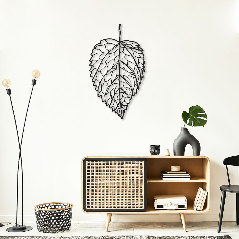 Quadro Escultura Folha Reticulada 80x46 Preto