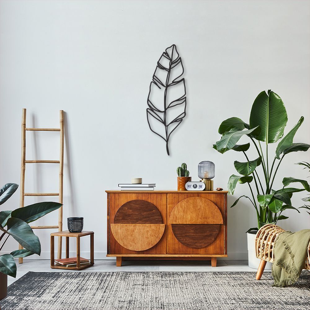 Quadro Escultura Folha Tropical 150x53 Preto