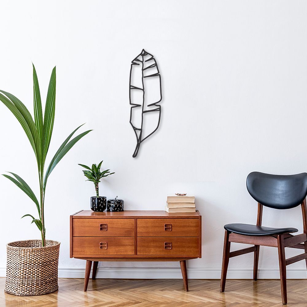 Quadro Escultura Folha de Bananeira 120x42 Preto