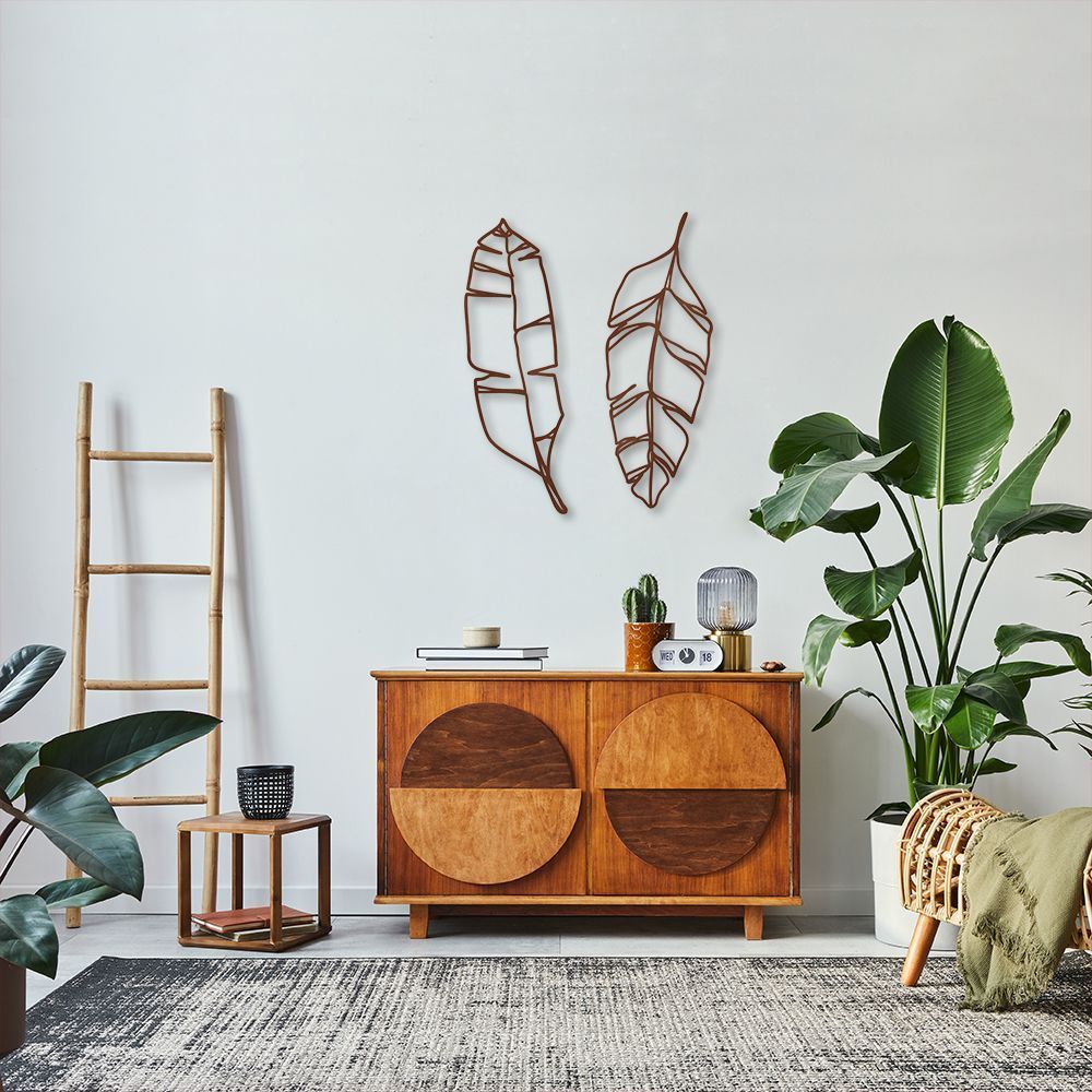 Quadro Escultura Folhas Tropicais 120x101 Marrom