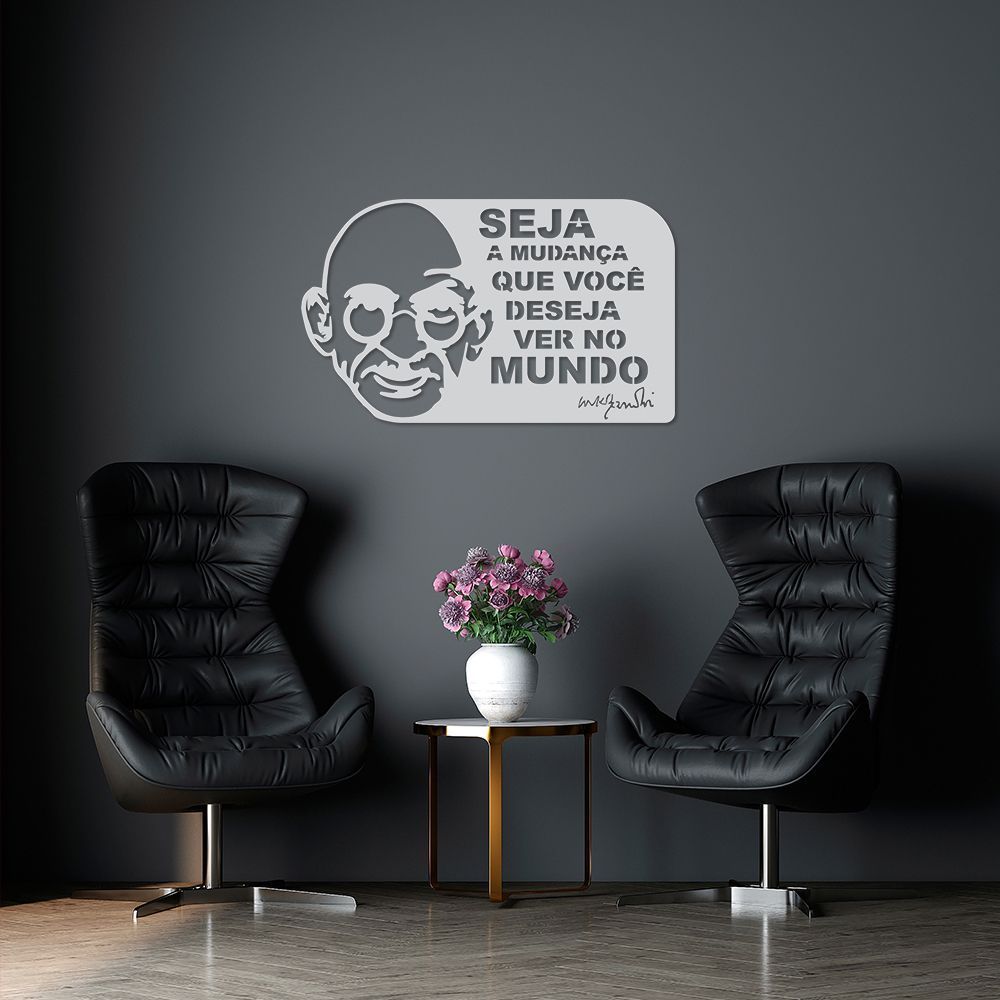 Quadro Escultura Frase Gandhi Seja a Mudança 100x61 Cinza