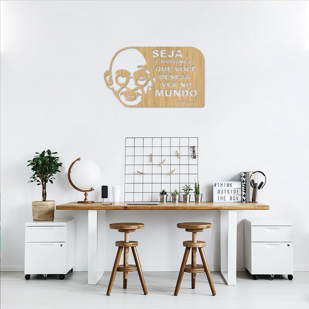 Quadro Escultura Frase Gandhi Seja a Mudança 150x91 Areia