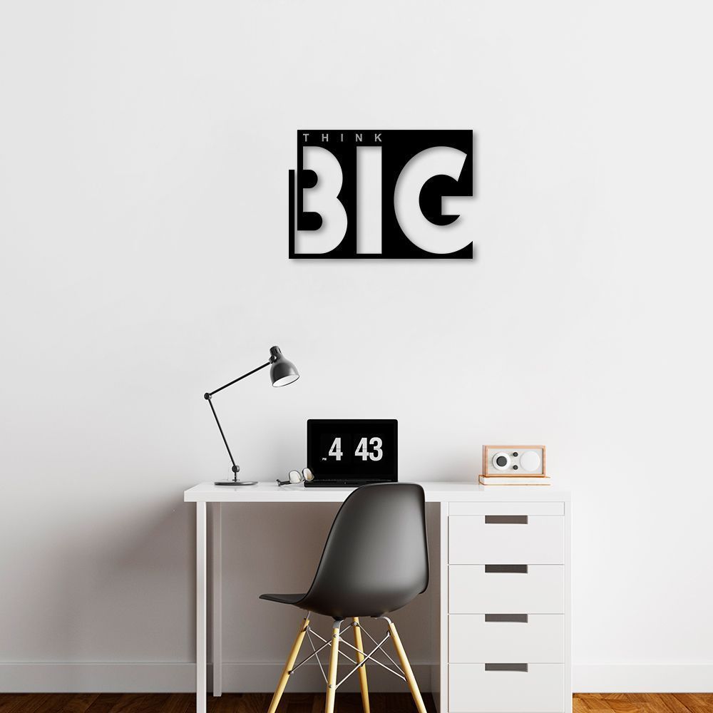 Quadro Escultura Frase Think Big 100x70 Preto