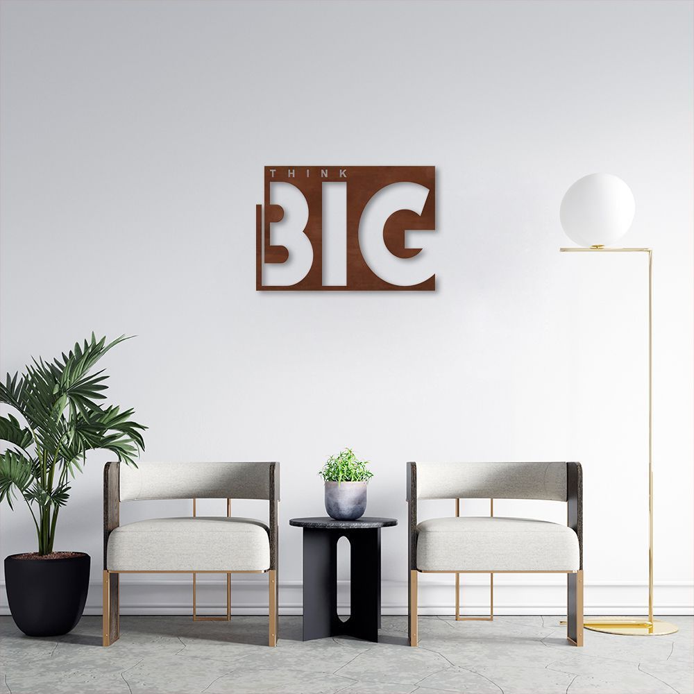 Quadro Escultura Frase Think Big 80x56 Marrom