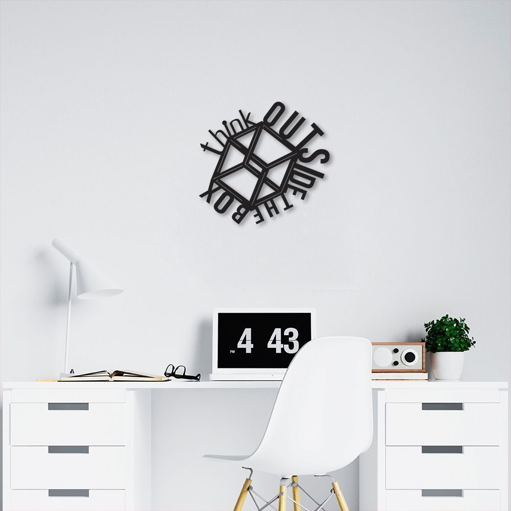 Quadro Escultura Frase Think Outside the Box 80x74 Preto