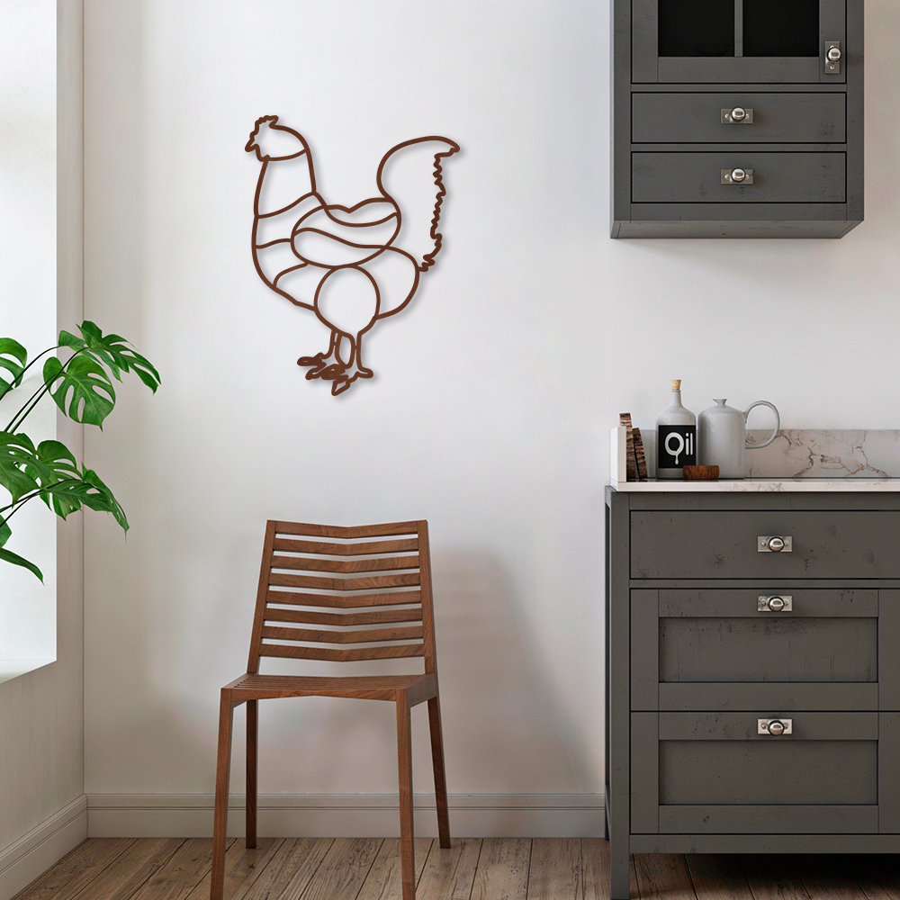 Quadro Escultura Galinha Cortes de Frango 200x153 Marrom