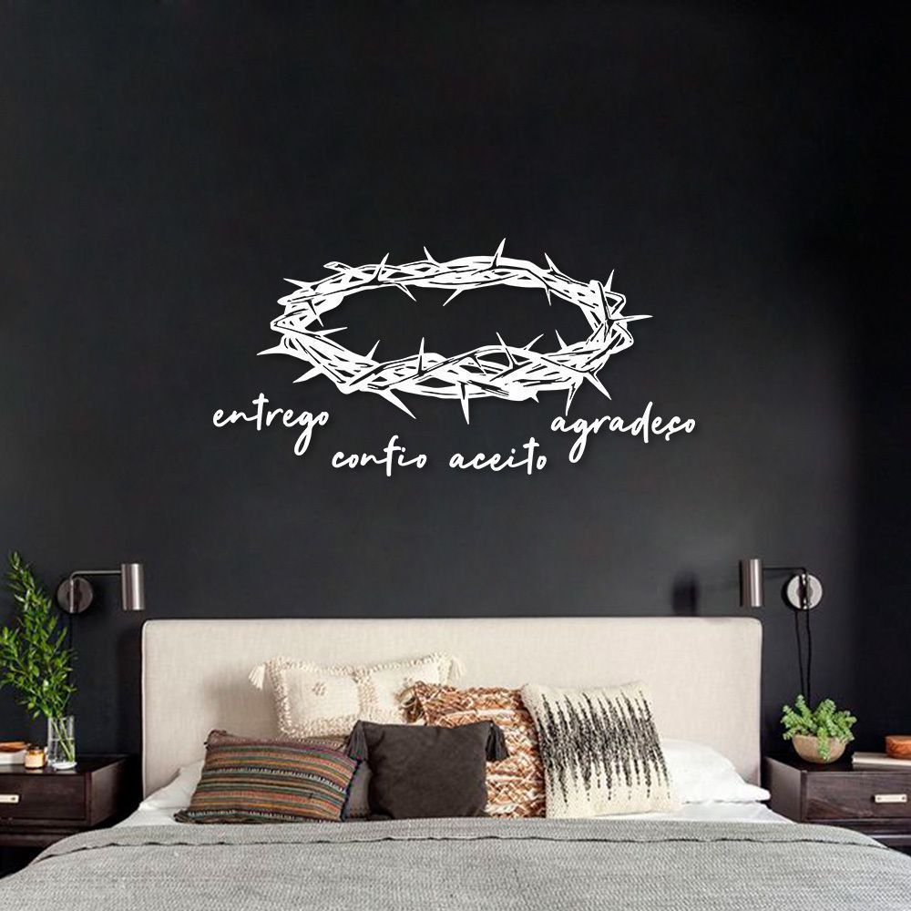 Quadro Escultura Jesus Entrego e Agradeço 100x50 Branco
