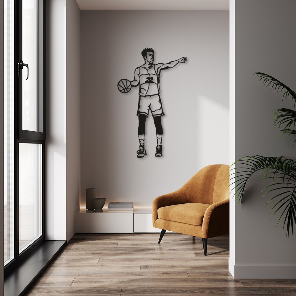 Quadro Escultura Jogador de Basquete B 200x126 Preto