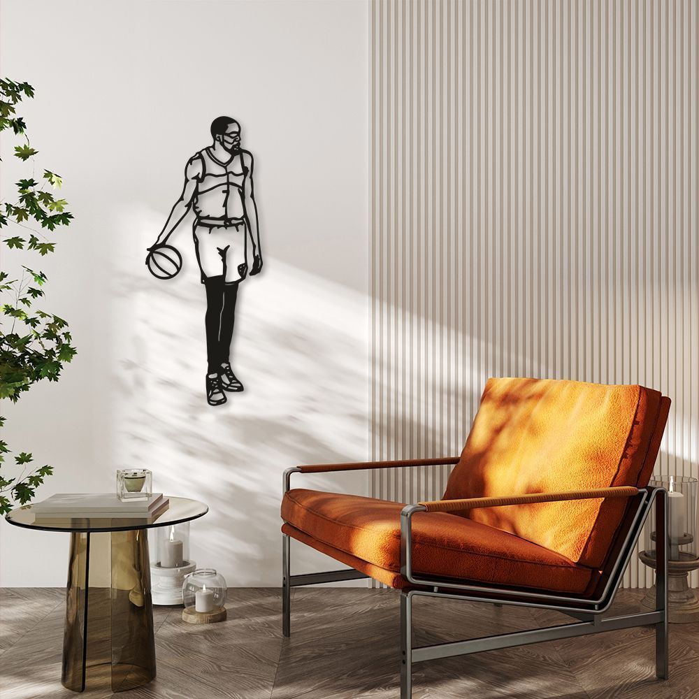 Quadro Escultura Jogador de Basquete D 100x40 Preto