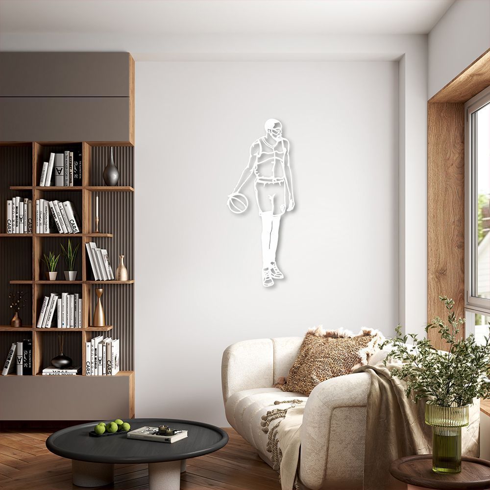 Quadro Escultura Jogador de Basquete D 80x32 Branco