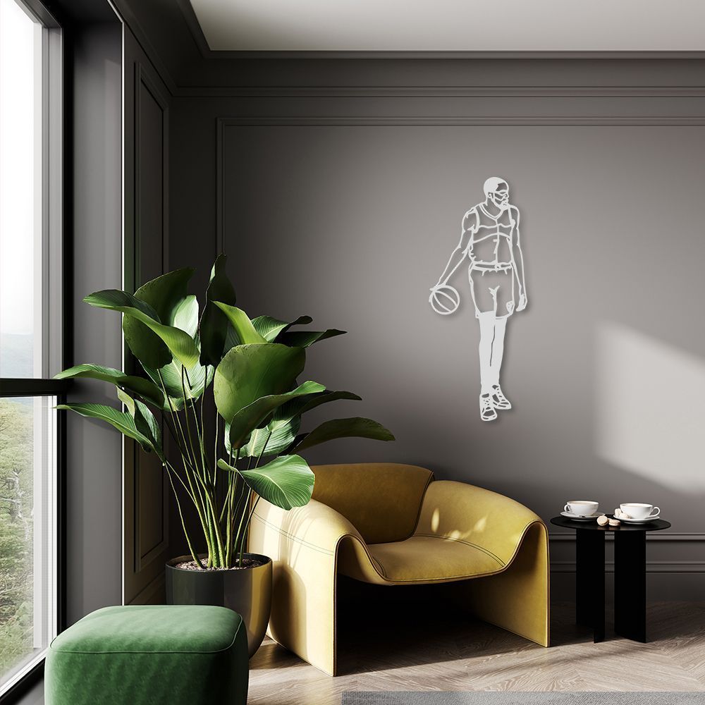 Quadro Escultura Jogador de Basquete D 80x32 Cinza