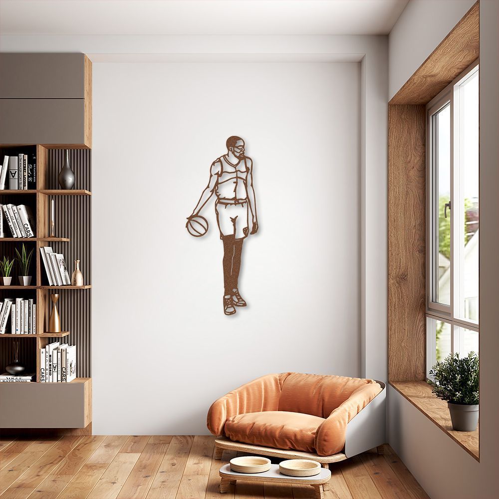 Quadro Escultura Jogador de Basquete D 80x32 Marrom