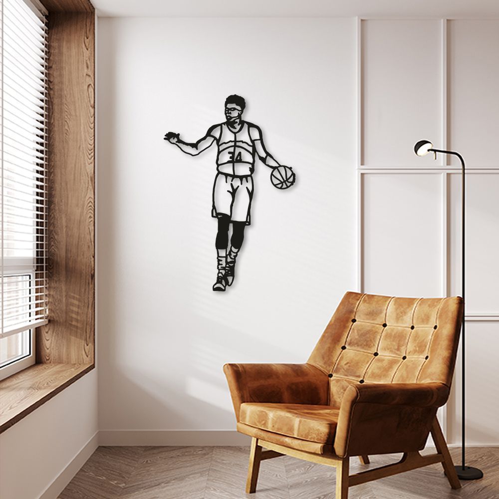 Quadro Escultura Jogador de Basquete G 150x100 Preto