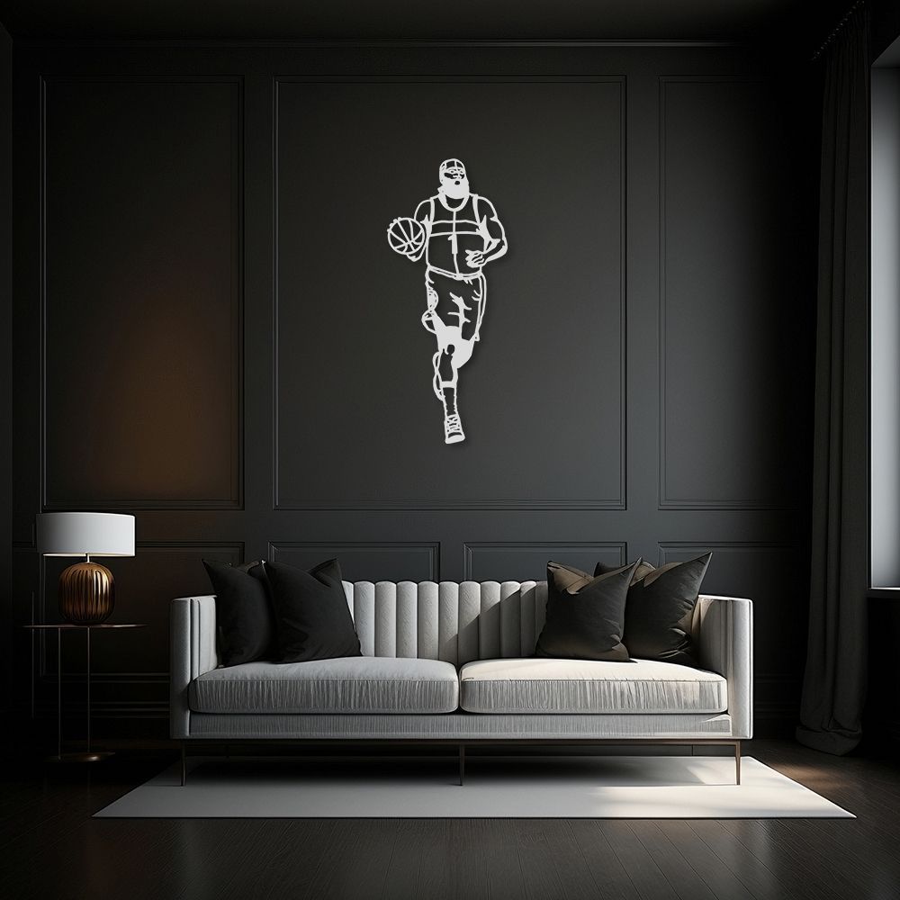 Quadro Escultura Jogador de Basquete H 100x42 Cinza