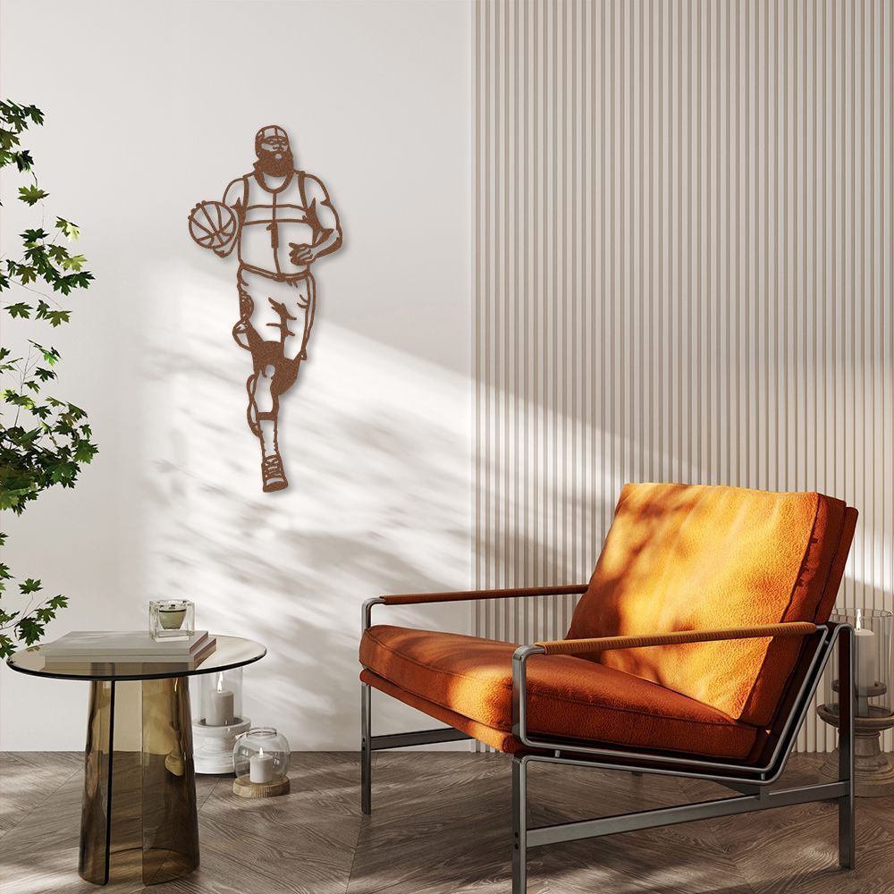 Quadro Escultura Jogador de Basquete H 200x84 Marrom