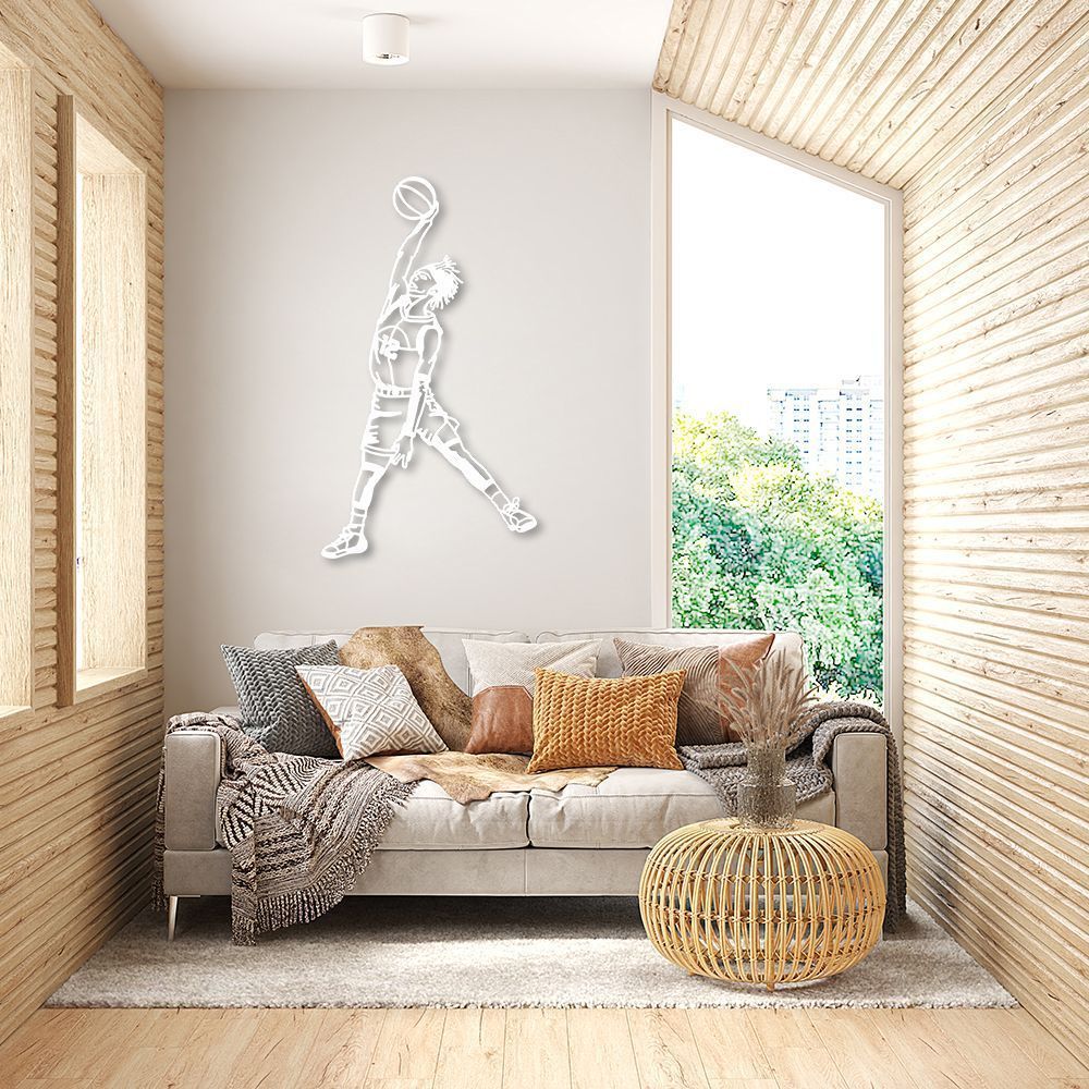 Quadro Escultura Jogador de Basquete J 100x66 Branco